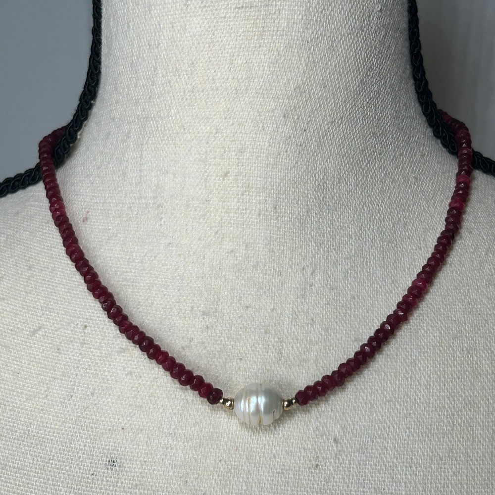 Ruby Baroque Pearl Beaded Necklace Gemstone Jewelry Elegant Statement‎
